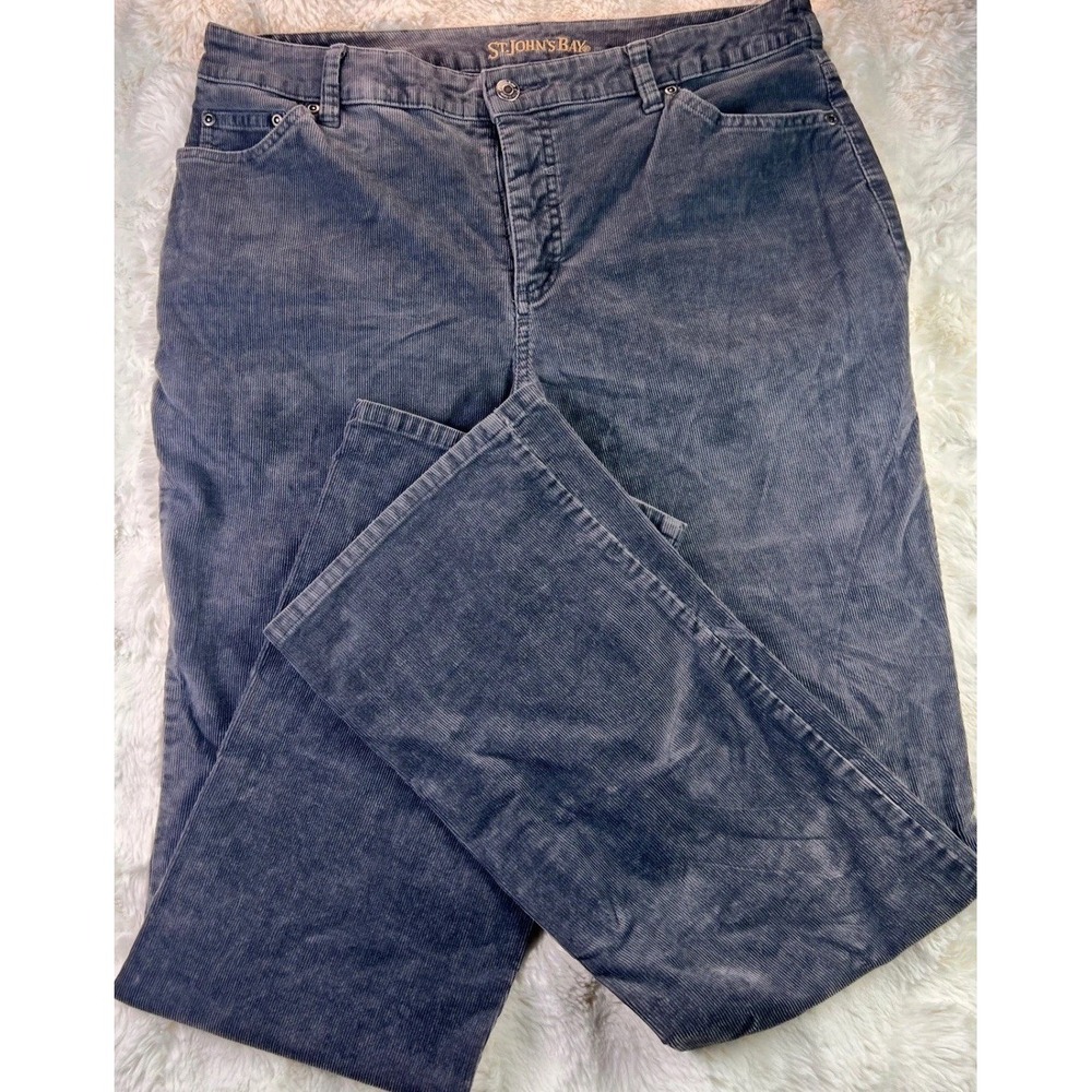 St. John's Bay Mens Gray Corduroy Boot Cut Pants Cotton Stretch Size 14 37x30 A8
